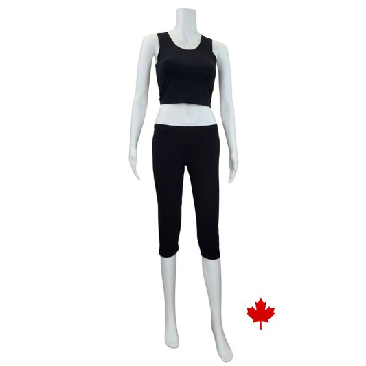 Elle 3/4 length leggings black full body front view of leggings on mannequin