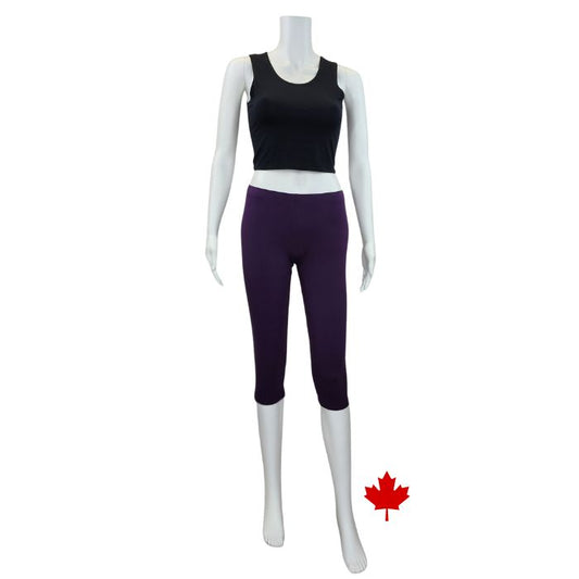 Elle 3/4 length leggings plum purple full body front view of leggings on mannequin
