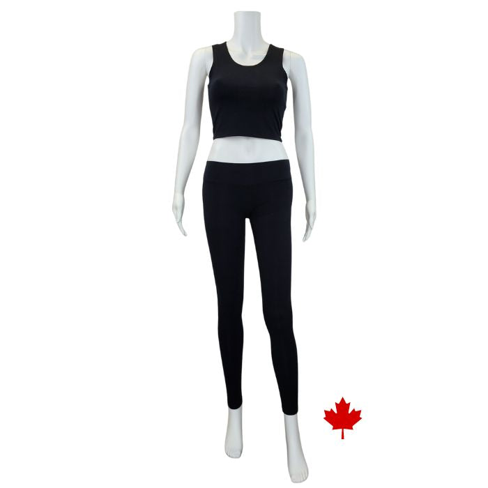 Eve full length yoga leggings black full body front view of leggings on mannequin