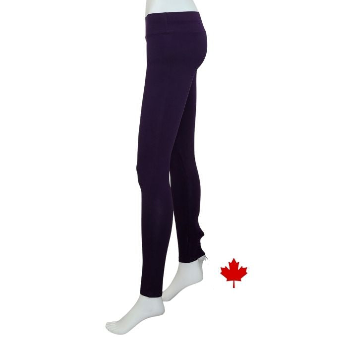 Eve full length yoga leggings plum purple side view of leggings on mannequin