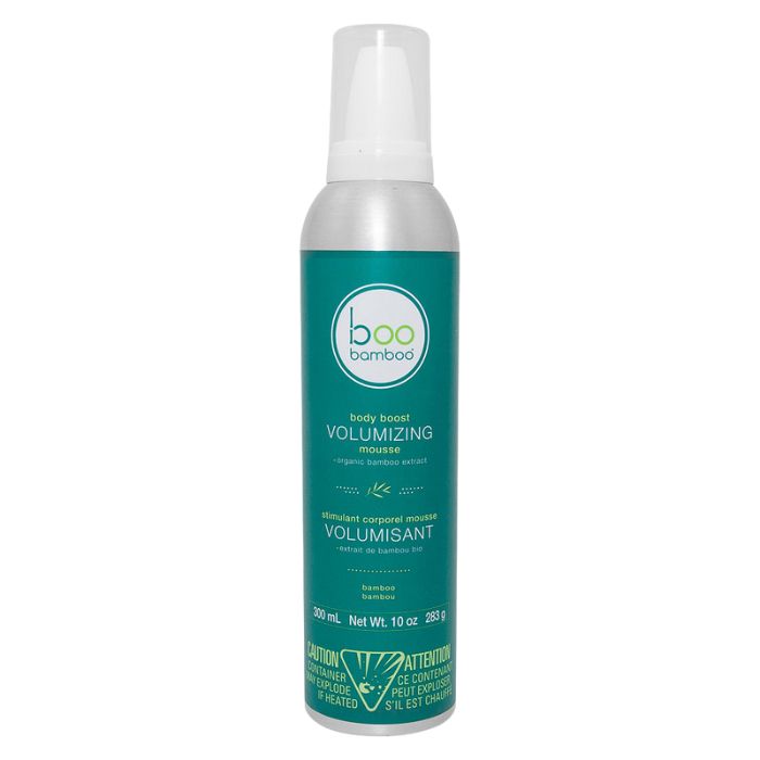 Body boost volumizing mousse boo bamboo front view of 300ml spray can.