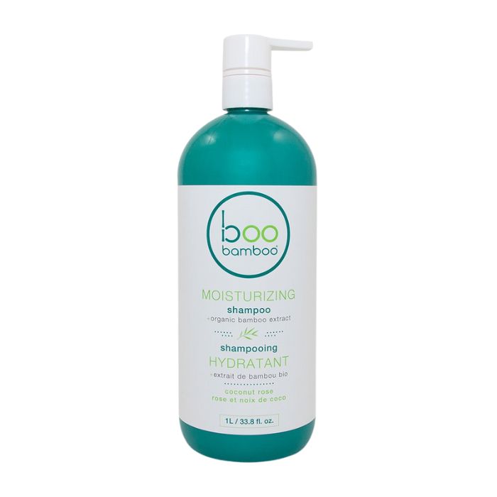 Moisturizing shampoo front view of 1L bottle with pump.