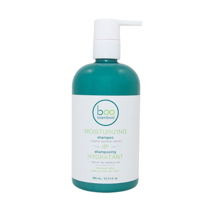 Moisturizing shampoo front view of 300ml bottle with pump.