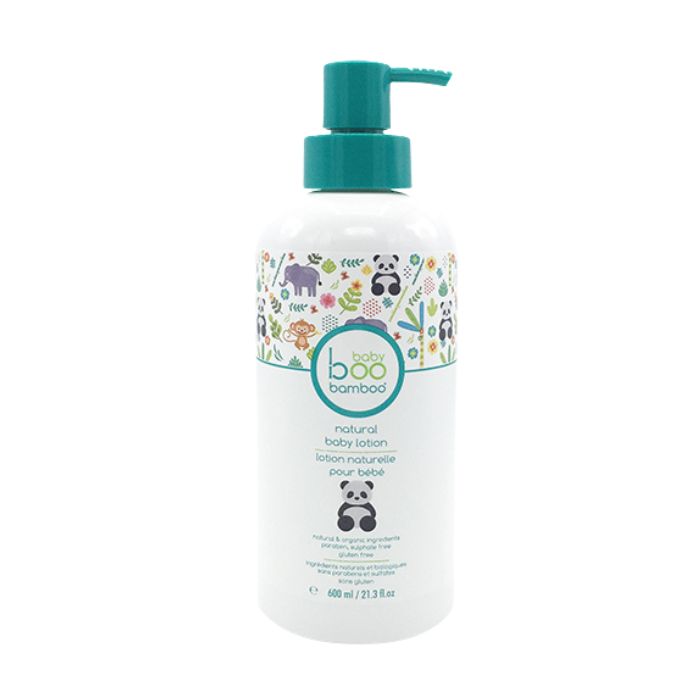 Natural baby lotion boo bamboo front view of 600ml bottle with pump.