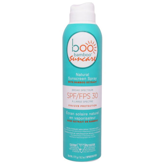 Natural Sunscreen SPF 30 boo bamboo front view of spray can.