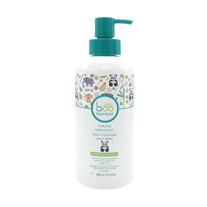 Natural baby lotion boo bamboo front view of 600ml bottle with pump.