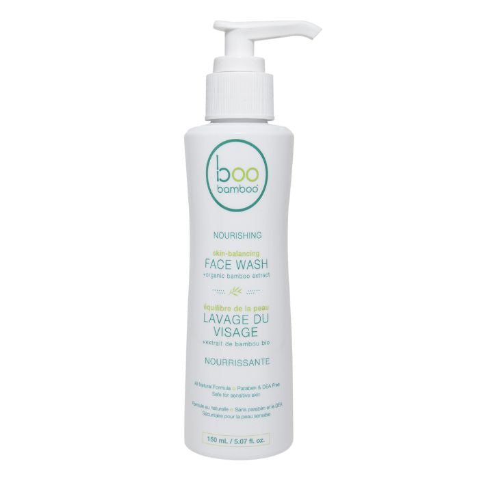Skin balancing face wash cleanser boo bamboo front view of 150ml bottle with pump.