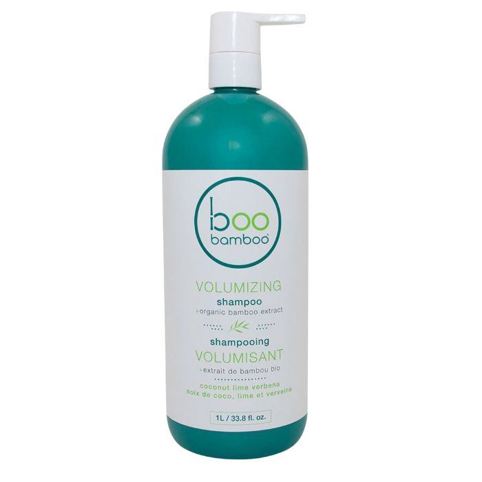 Volumizing shampoo front view of 1L bottle with pump.