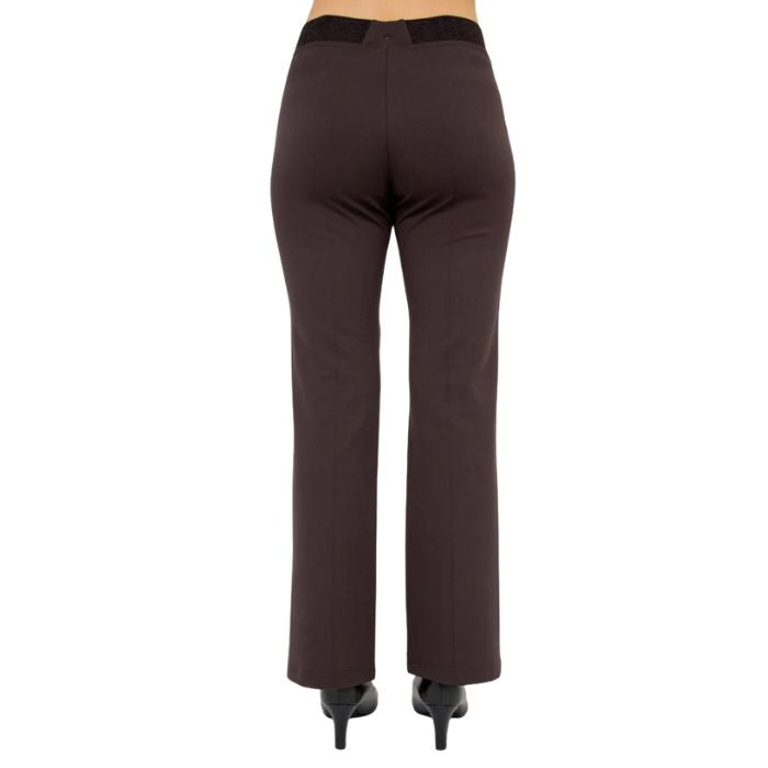 bottom of female model wearing coffee brown daya pants back view on white background