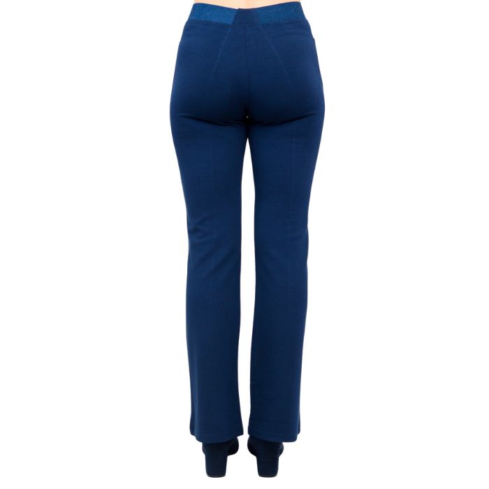 bottom of female model wearing indigo blue daya pants back view on white background
