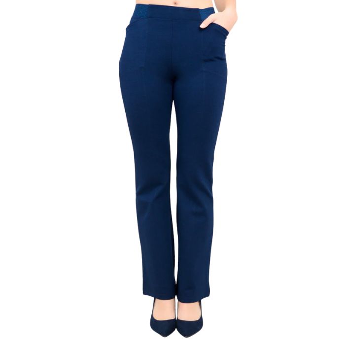 bottom of female model wearing indigo blue daya pants front view on white background