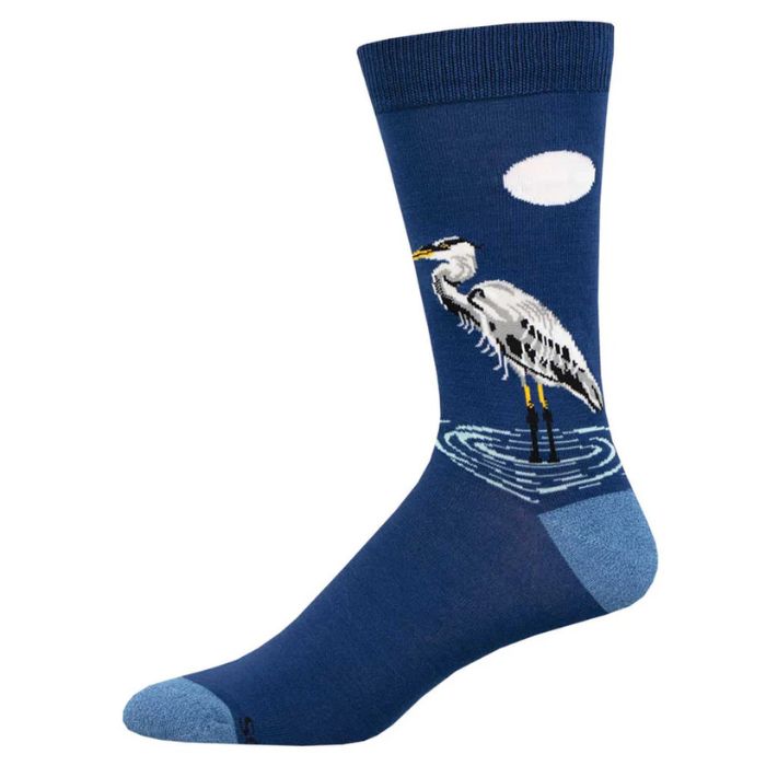 Eager egret sock blue sock with egret bird print.