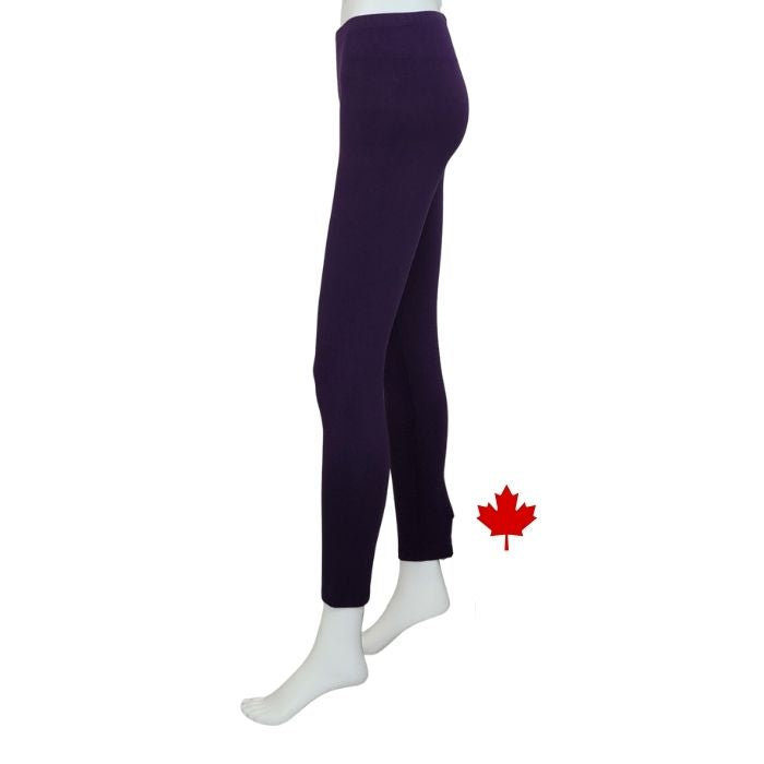 Elle full length leggings plum purple side view of leggings on mannequin
