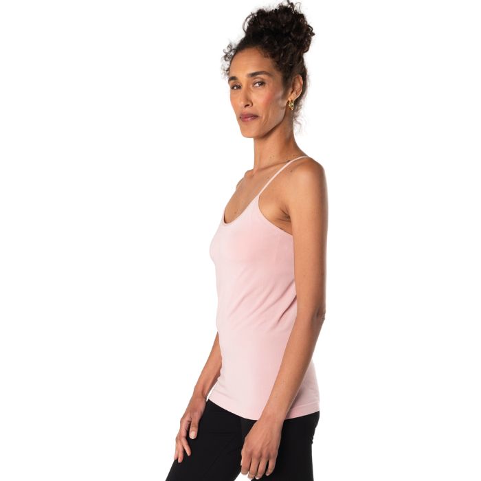 essential cami camisole tank top pink side view of top on model