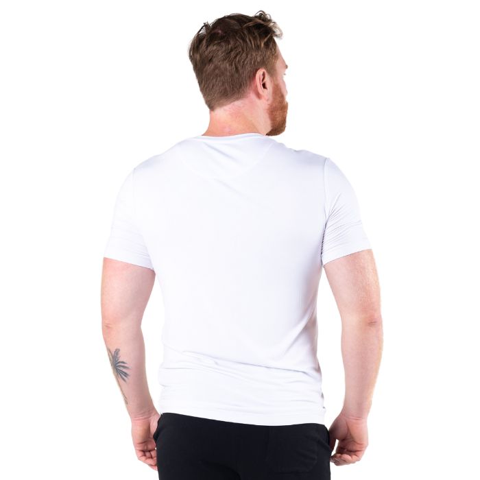 Huron V-Neck t-shirt white back view of top on model