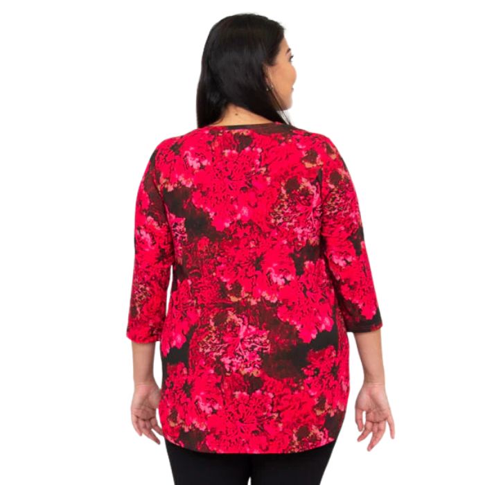jazz normandy print three quarter sleeve top back view of top on model