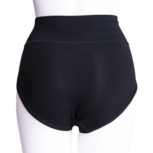 body of white female mannequin wearing beige la gaunche underwear back view on white background