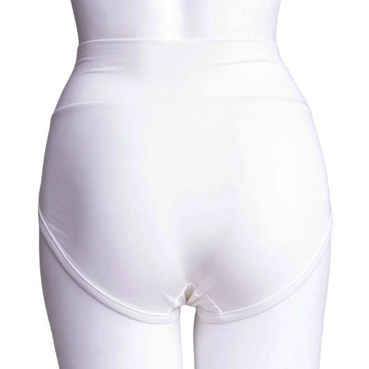 body of white female mannequin wearing white la gaunche underwear back view on white background