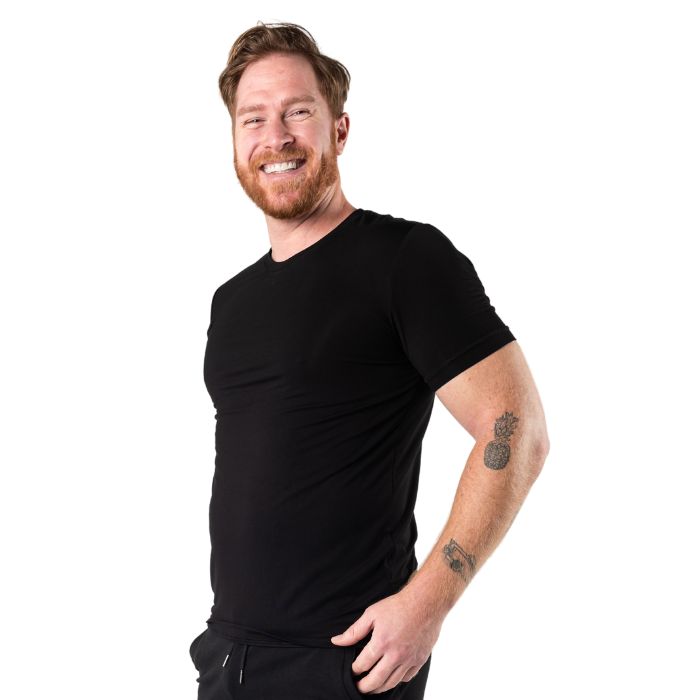 Lawrence Crew Neck t-shirt black side view of top on model