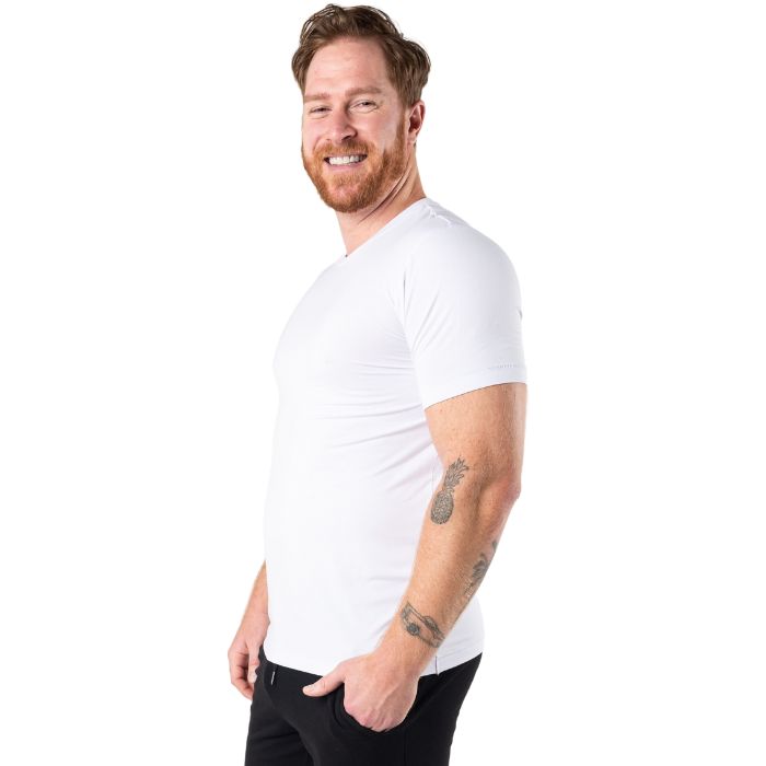 Lawrence Crew Neck t-shirt white side view of top on model