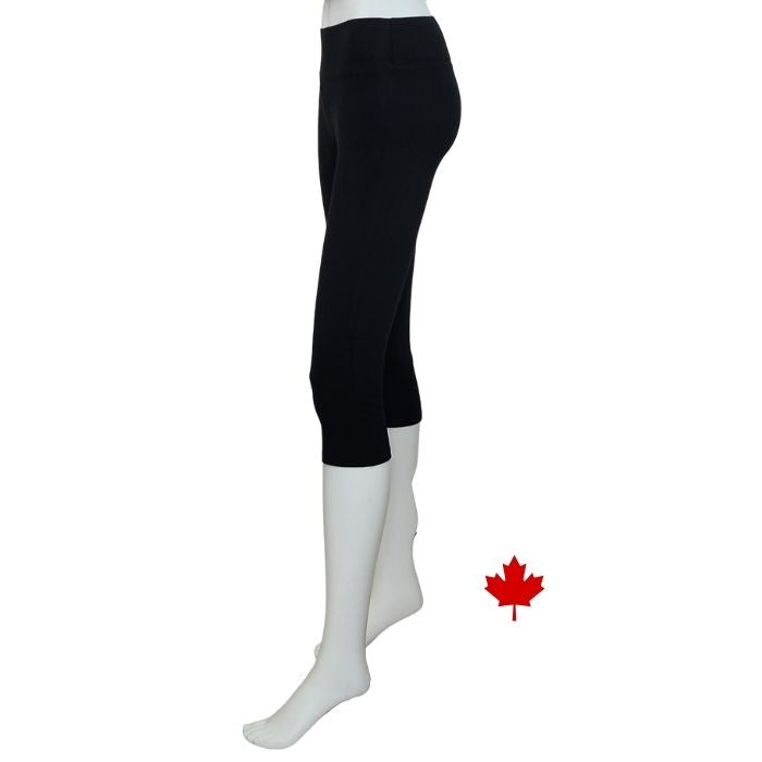 Olivia 3/4 length leggings black side view of leggings on mannequin