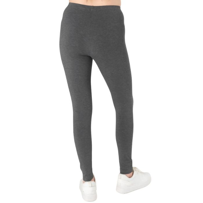 female model wearing charcoal grey suri full length leggings back view on white background