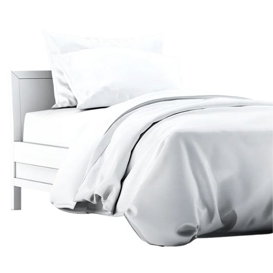 a bed made with white terrera duvet cover and two pillowcases on white background