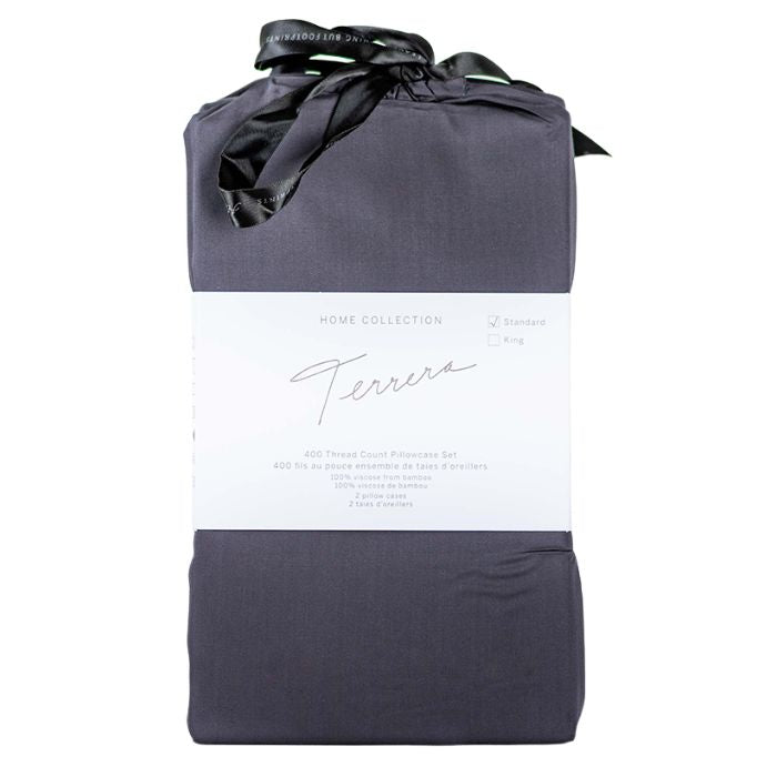 charcoal grey terrera two bamboo pillowcases in cloth bag
