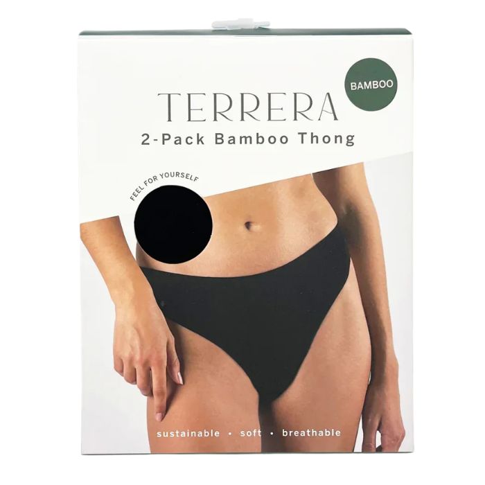 black thong underwear package front view on white background