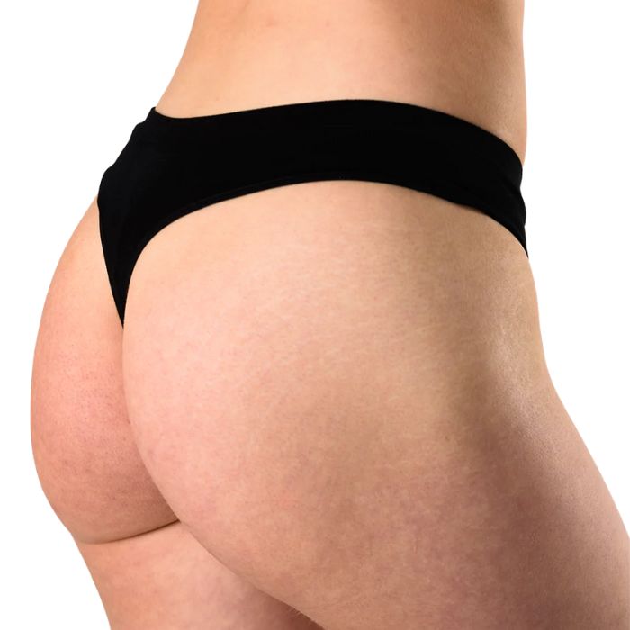 thong underwear black mid section back view on model