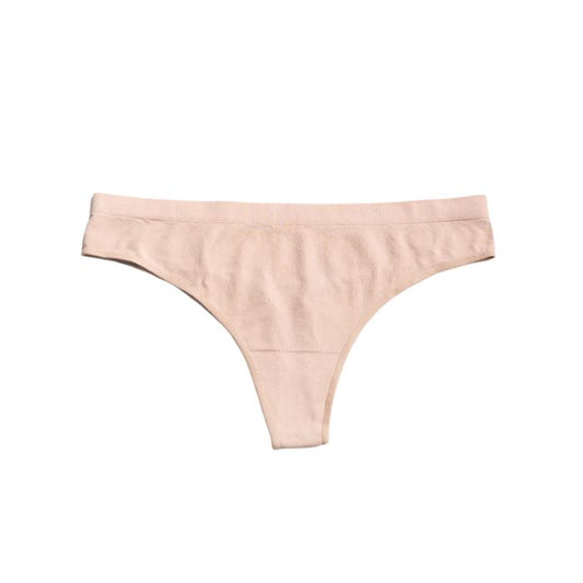 beige thong underwear front view on white background