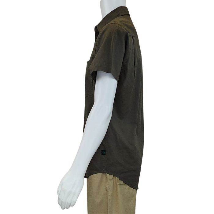 Will button up shirt army green side view of top on mannequin