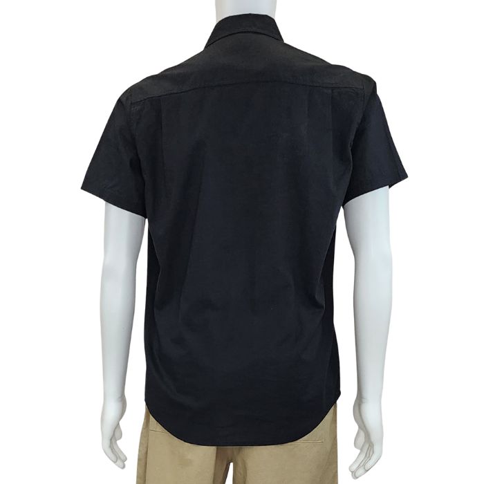 Will button up shirt black back view of top on mannequin