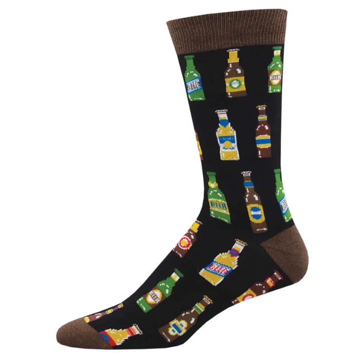 99 bottle sock black crew sock with beer bottle print