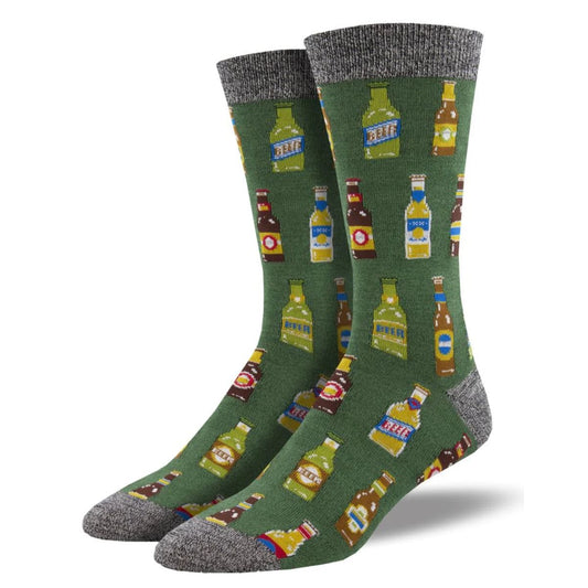 99 bottle socks a pair of green crew socks with beer bottle print