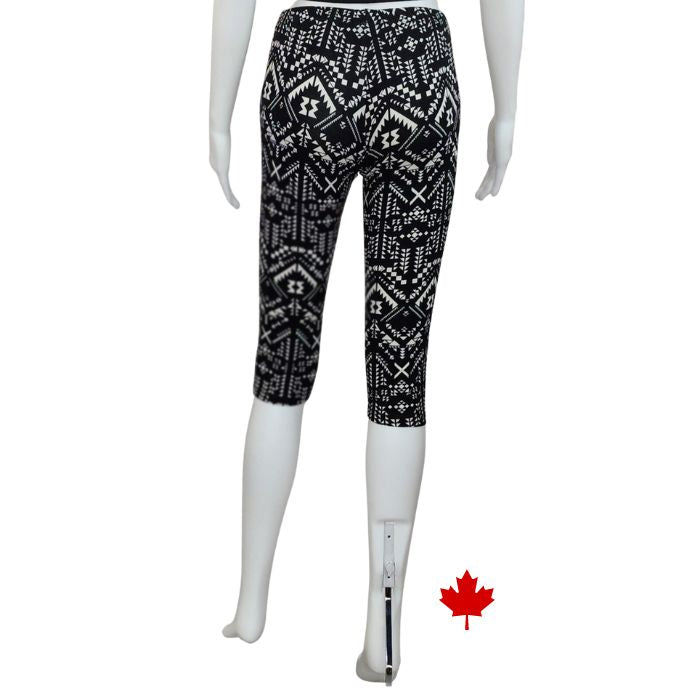 Elle 3/4 length leggings black and white geographic print back view of leggings on mannequin