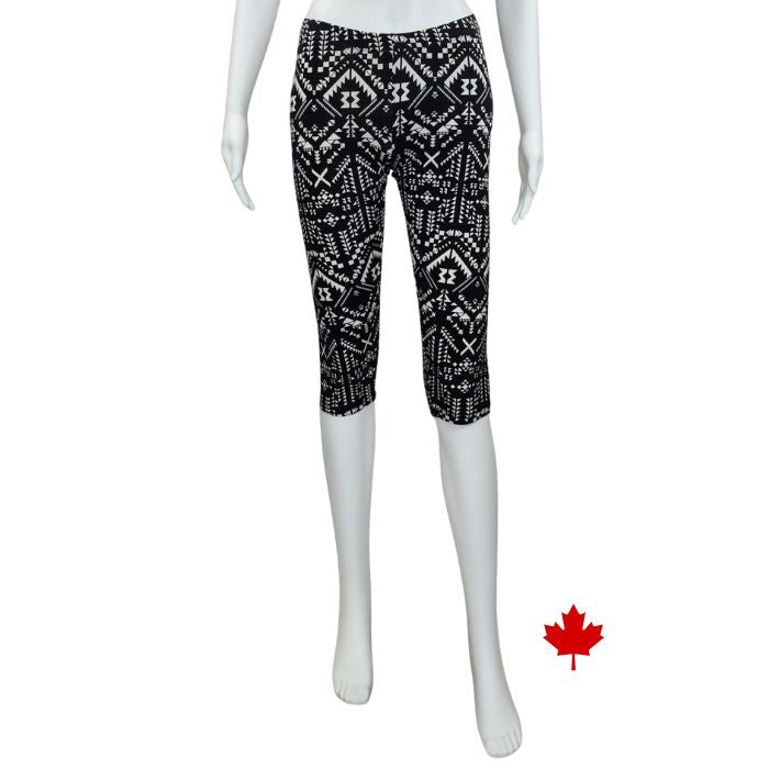 Elle 3/4 length leggings black and white geographic print front view of leggings on mannequin