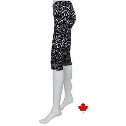 Elle 3/4 length leggings black and white geographic print side view of leggings on mannequin