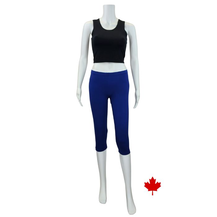 Elle 3/4 length leggings indigo blue full body front view of leggings on mannequin