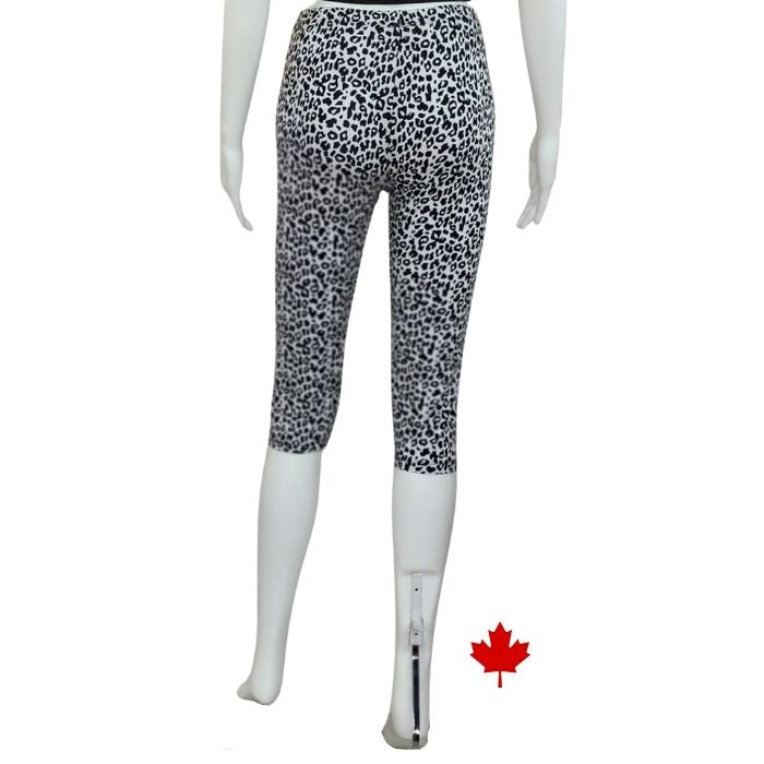 Elle 3/4 length leggings black and white leopard print back view of leggings on mannequin