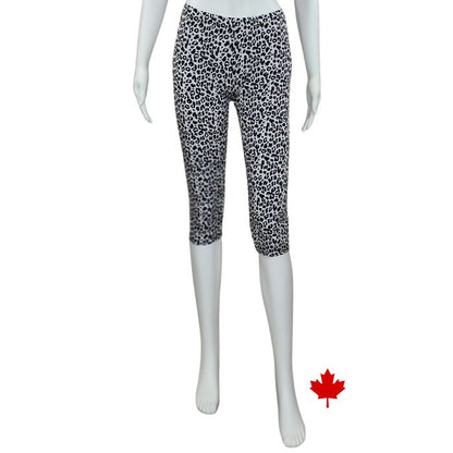 Elle 3/4 length leggings black and white leopard print front view of leggings on mannequin