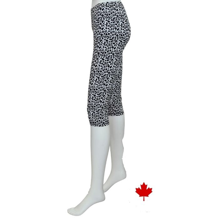 Elle 3/4 length leggings black and white leopard print side view of leggings on mannequin