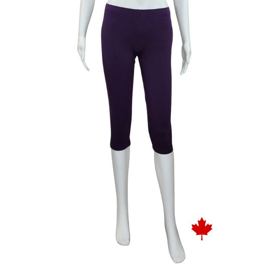 Elle 3/4 length leggings plum purple front view of leggings on mannequin