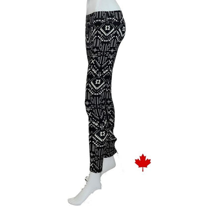 Eve full length yoga leggings black and white geographic print side view of leggings on mannequin