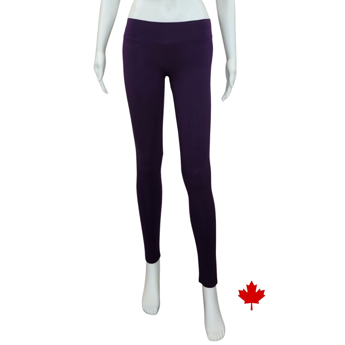 Eve full length yoga leggings plum purple front view of leggings on mannequin