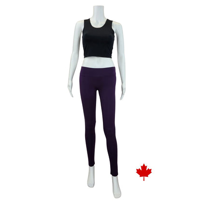 Eve full length yoga leggings plum purple full body front view of leggings on mannequin