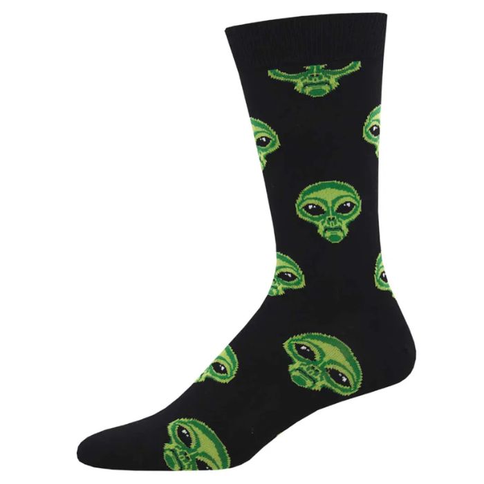 area 51 sock black crew sock with alien print