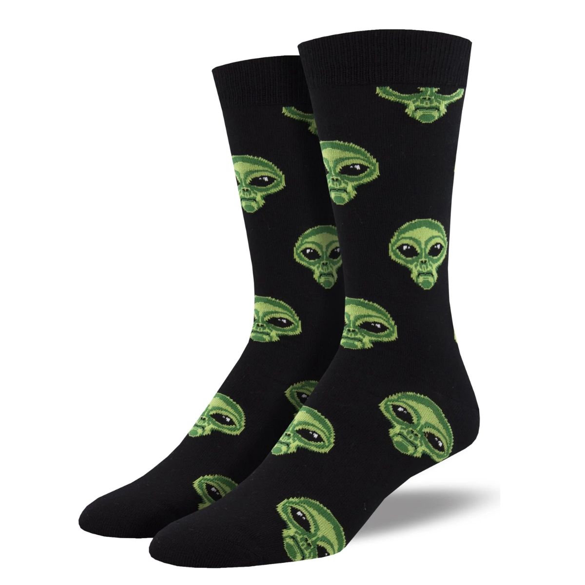 area 51 socks a pair of black crew socks with alien print