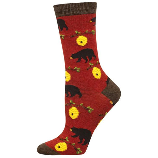 Bears and Bees Sock red sock with bears and beehives print