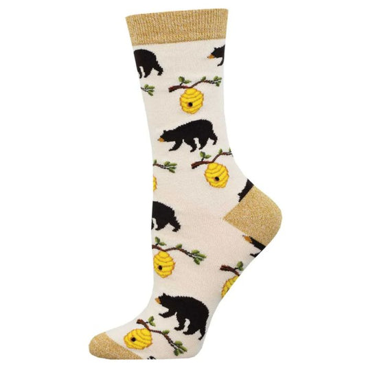 Bears and Bees Sock ivory white sock with bears and beehives print